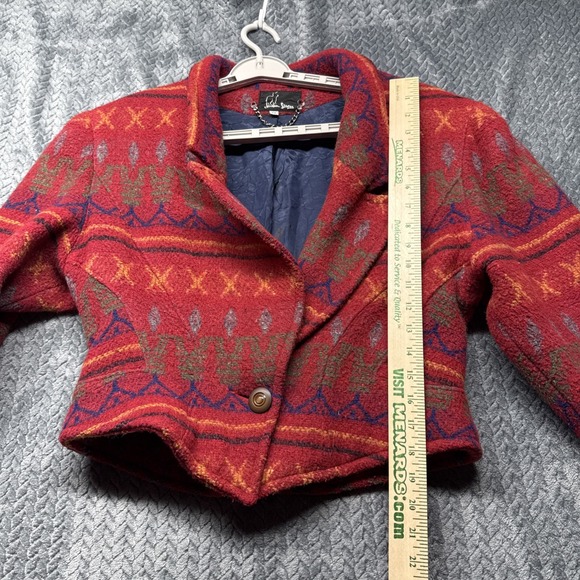 Vtg 80s 90s Jonathan Stevens Womens Large Aztec Boho Wool Cropped‎ Jacket Blazer - Picture 9 of 10
